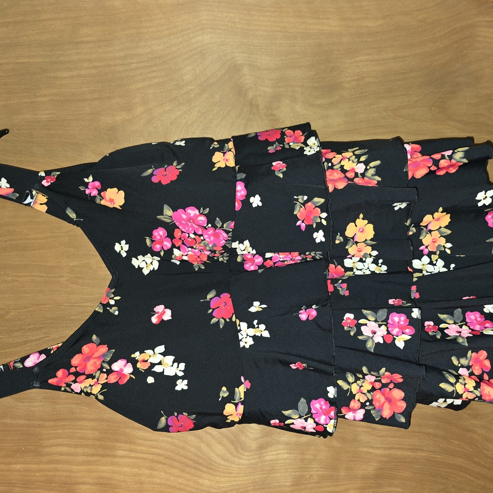 Lands' End Black Floral One Piece Swimsuit